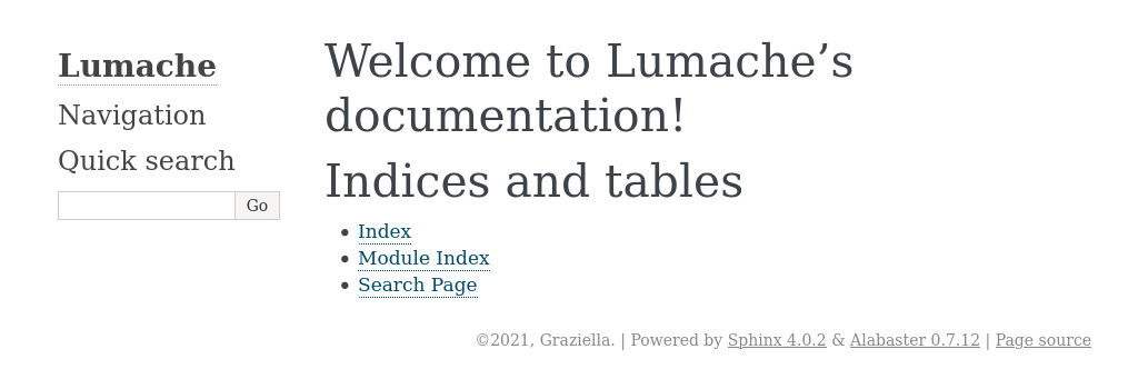 Freshly created documentation of Lumache